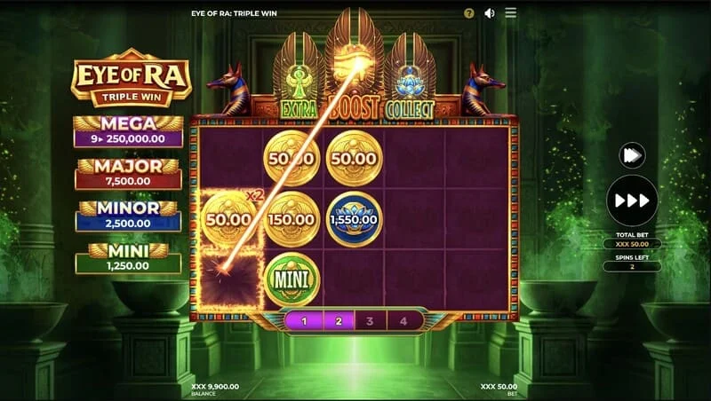 Eye of Ra Triple Win — liels laimests pēc pilnas līniju aizpildīšanas ar dārgumu lādēm